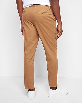 Slim Solid Camel Belted Hyper Stretch Cropped Suit Pant Express