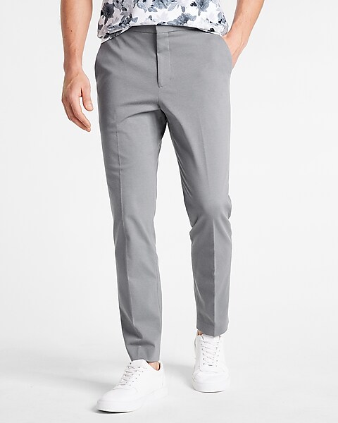 Extra Slim Solid Gray Hyper Stretch Hybrid Elastic Waistband Suit Pant