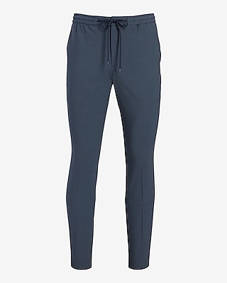 Extra Slim Blue Modern Tech Drawstring Suit Pant