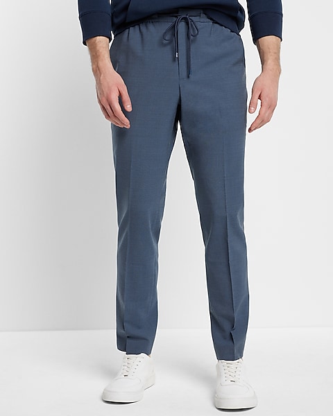 Extra Slim Blue Modern Tech Drawstring Suit Pant