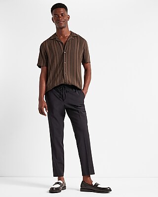 Extra Slim Black Wool-Blend Drawstring Washable Modern Tech Dress Pant