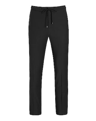 Extra Slim Black Wool-Blend Drawstring Modern Tech Dress Pant