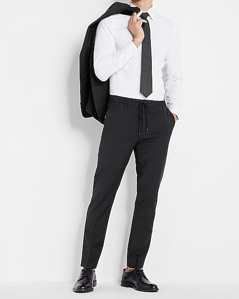 Extra Slim Black Wool-blend Drawstring Modern Tech Dress Pant