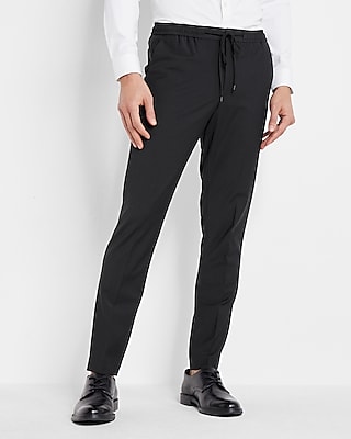 Extra Slim Black Wool-Blend Drawstring Modern Tech Dress Pant