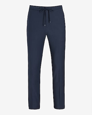 Extra Slim Navy Wool-Blend Drawstring Modern Tech Suit Pant