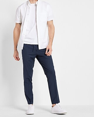 Extra Slim Navy Wool-Blend Drawstring Modern Tech Suit Pant