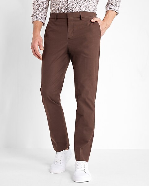Slim Solid Brown Cotton Suit Pant