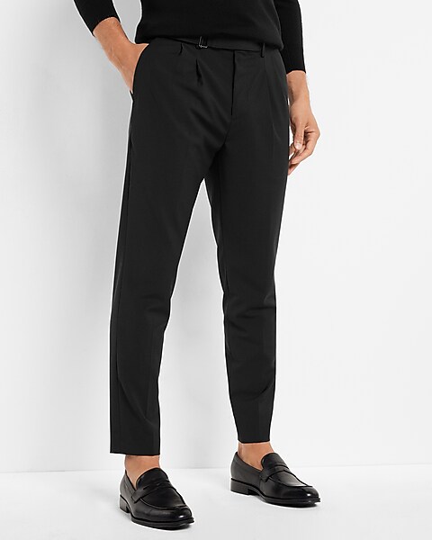 Slim Black Wool-blend Modern Tech Belted Cropped Stretch Suit Pant