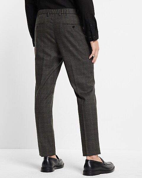 Extra Slim Plaid Flannel Hybrid Elastic Waist Cropped Suit Pant