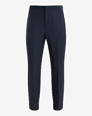 Slim Navy Performance Stretch Wool-Blend Tuxedo Pant