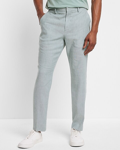 Relaxed Slim Linen Blend Tailored Pant - Pale Blue, Suit Pants