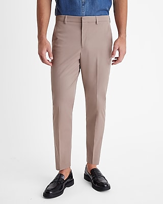 slim light brown cotton stretch suit pant