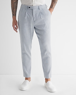 Slim Striped Hybrid Elastic Waist Linen-blend Stretch Suit