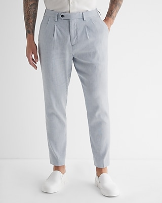 Slim Striped Hybrid Elastic Waist Linen-blend Stretch Suit Pant