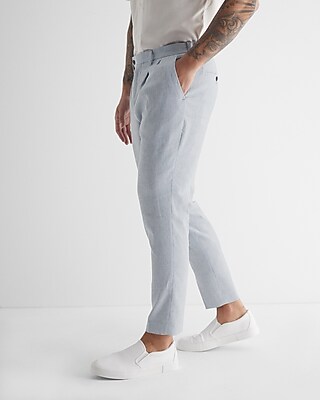 Slim Striped Hybrid Elastic Waist Linen-blend Stretch Suit Pant