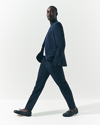 Classic Navy Wool-Blend Washable Modern Tech Suit Pants