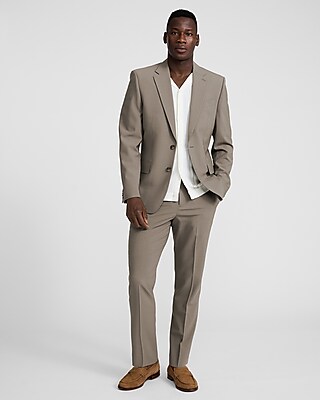 Slim Taupe Wool-Blend Washable Modern Tech Suit Pant
