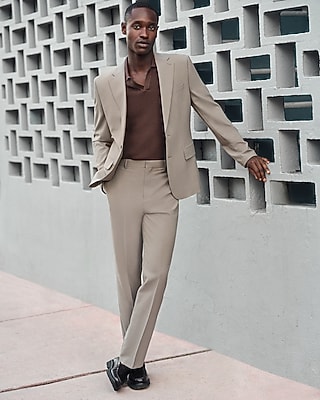 Slim Taupe Wool-Blend Washable Modern Tech Suit Pant