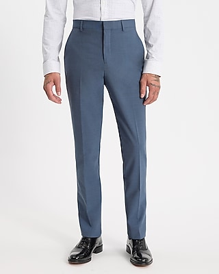 Express | Solid Hybrid Suit Blue Elastic Slim Wool-blend Pant Waist