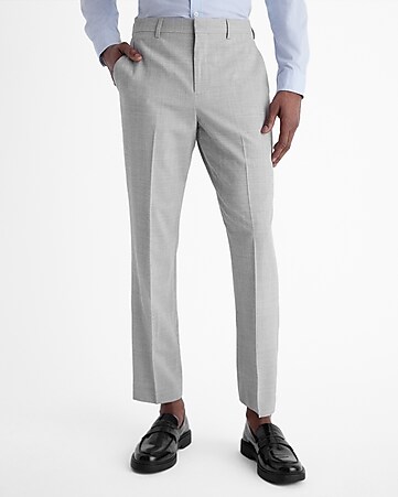 Grey Herringbone Dress Pants, Skinny Athletic Fit