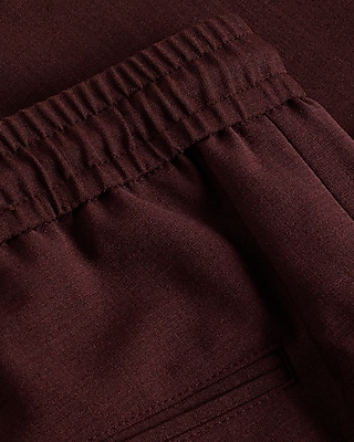 Extra Slim Burgundy Wool-Blend Drawstring Modern Tech Suit Pant