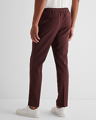 Extra Slim Burgundy Wool-Blend Drawstring Modern Tech Suit Pant