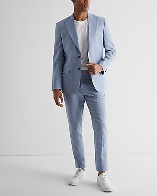 Extra Slim Light Blue Linen-Cotton Blend Suit Pant