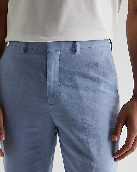 Extra Slim Light Blue Linen-cotton Blend Suit Pant
