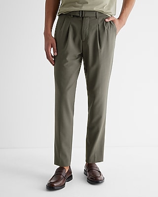 Extra Slim Olive Wool-blend Modern Tech Belted Suit Pant | Express
