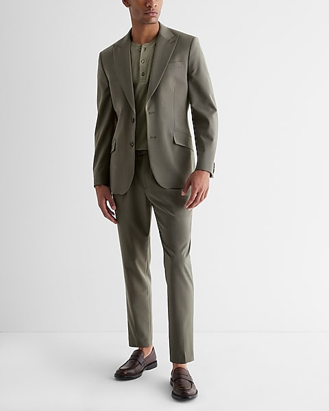 Extra Slim Olive Wool-blend Modern Tech Belted Suit Pant | Express