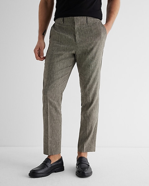 Express Men, Extra Slim White Striped Hybrid Elastic Waist Linen-Blend  Suit Pant in