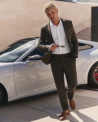 Slim Brown Wool-Blend Washable Modern Tech Suit Pant