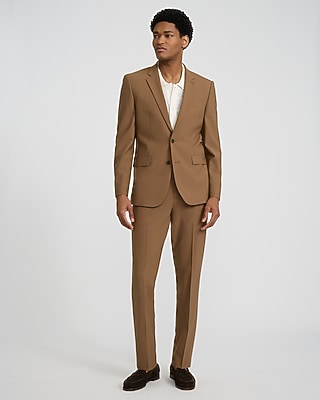 Extra Slim Light Brown Wool-Blend Washable Modern Tech Suit Pant
