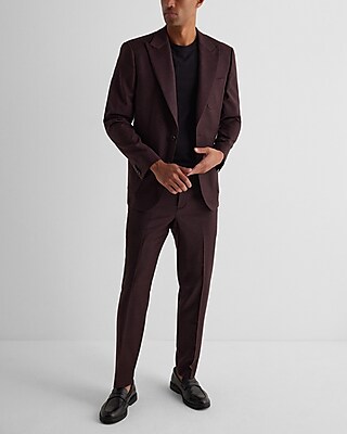 Slim Burgundy Wool-Blend Flannel Elastic Waist Suit Pant