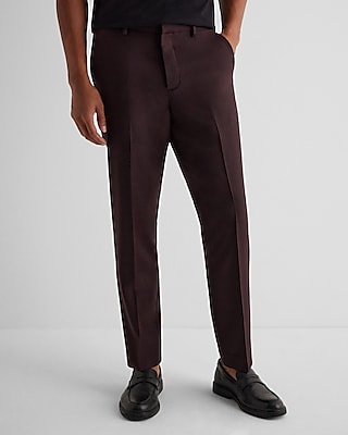 Slim Burgundy Wool-Blend Flannel Elastic Waist Suit Pant