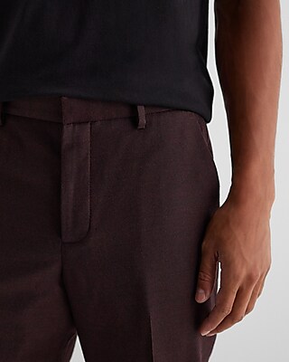 Slim Burgundy Wool-Blend Flannel Elastic Waist Suit Pant