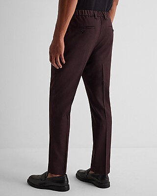 Slim Burgundy Wool-Blend Flannel Elastic Waist Suit Pant
