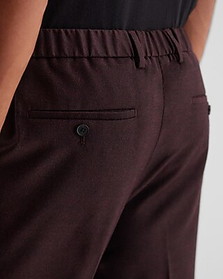 Slim Burgundy Wool-Blend Flannel Elastic Waist Suit Pant
