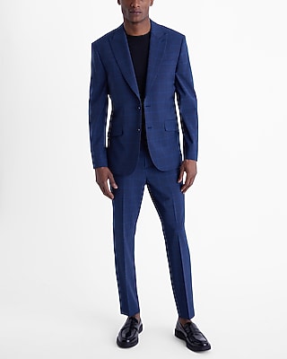 Extra Slim Blue Windowpane Wool-Blend Modern Tech Suit Pant