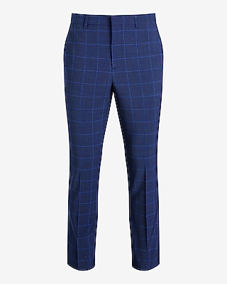 Extra Slim Blue Windowpane Wool-Blend Modern Tech Suit Pant