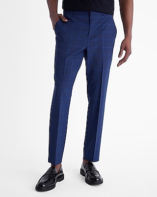 Extra Slim Blue Windowpane Wool-Blend Modern Tech Suit Pant