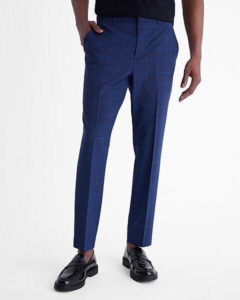 Extra Slim Blue Windowpane Modern Tech Suit Pant