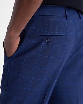 Extra Slim Blue Windowpane Wool-Blend Modern Tech Suit Pant