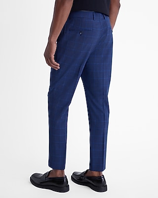 Extra Slim Blue Windowpane Wool-Blend Modern Tech Suit Pant