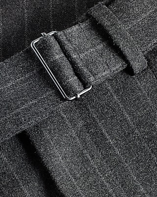 Slim Charcoal Gray Pinstripe Flannel Belted Suit Pant