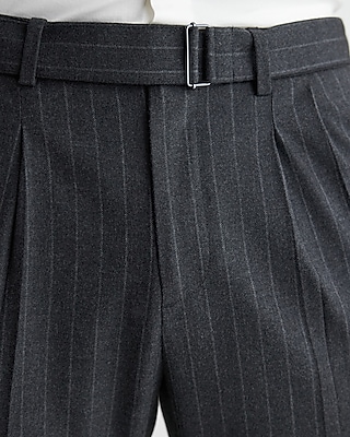 Slim Charcoal Gray Pinstripe Flannel Belted Suit Pant