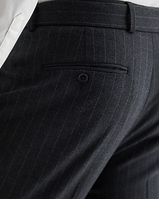 Slim Charcoal Gray Pinstripe Flannel Belted Suit Pant