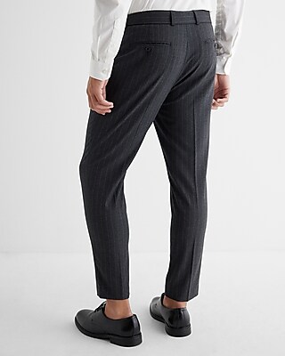 Slim Charcoal Gray Pinstripe Flannel Belted Suit Pant