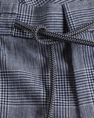 Slim Blue Plaid Linen-blend Drawstring Elastic Waist Suit Pant | Express