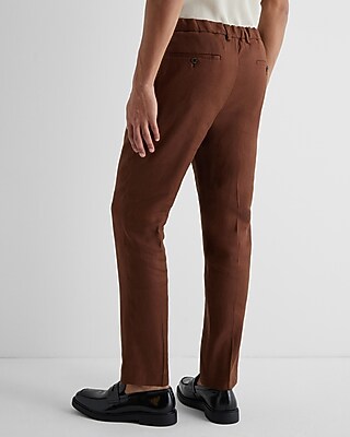 Extra Slim Brown Linen-blend Hybrid Elastic Waist Dress Pant | Express
